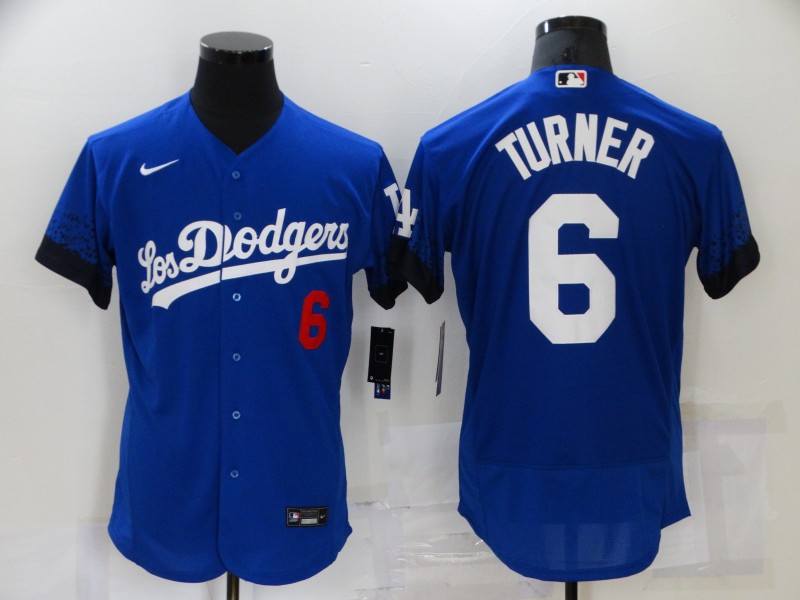 Men Los Angeles Dodgers #6 Turner Blue City Edition Elite Nike 2021 MLB Jersey